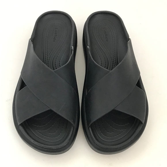 Crocs Brooklyn Luxe Cross Strap Sandals Black Women’s Size 8 - Picture 3 of 16